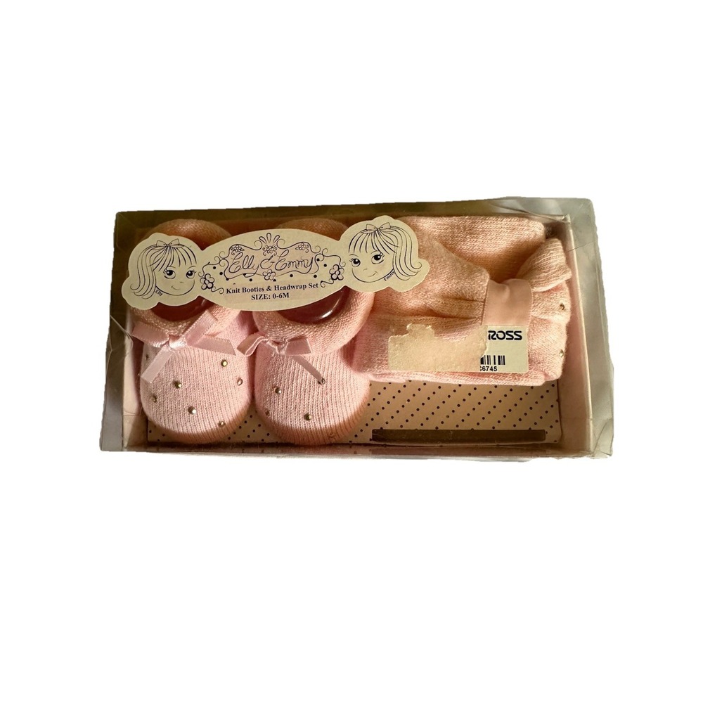 Elly & Emmy Pink Knit Booties And Head Wrap Set 0-6 Mo Girls New